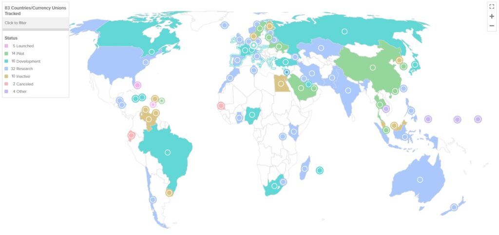 grafika mapy świata z wdrożeniem CBDC