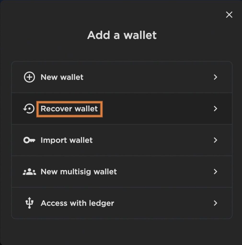 screen strony Keplr z zaznaczoną opcją recovery wallet