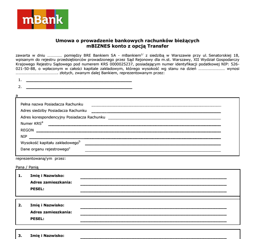 umowa dla konta firmowego w mBank
