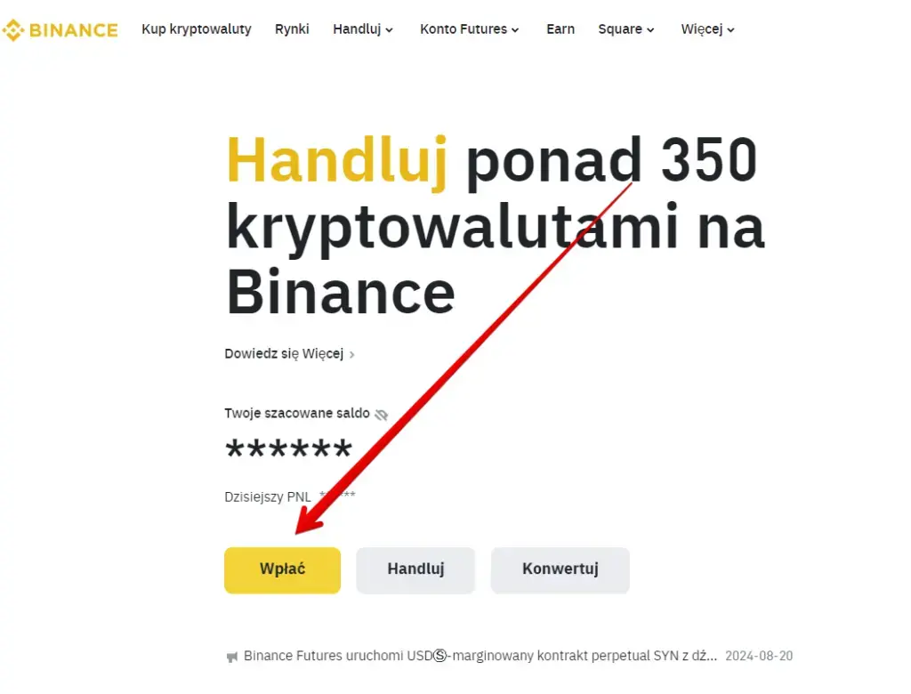 wpłata na binance